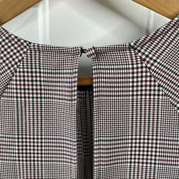 Topshop NEW Houndstooth Front Tie Plaid White Red Mini DresS Size 4 - Picture 8 of 16